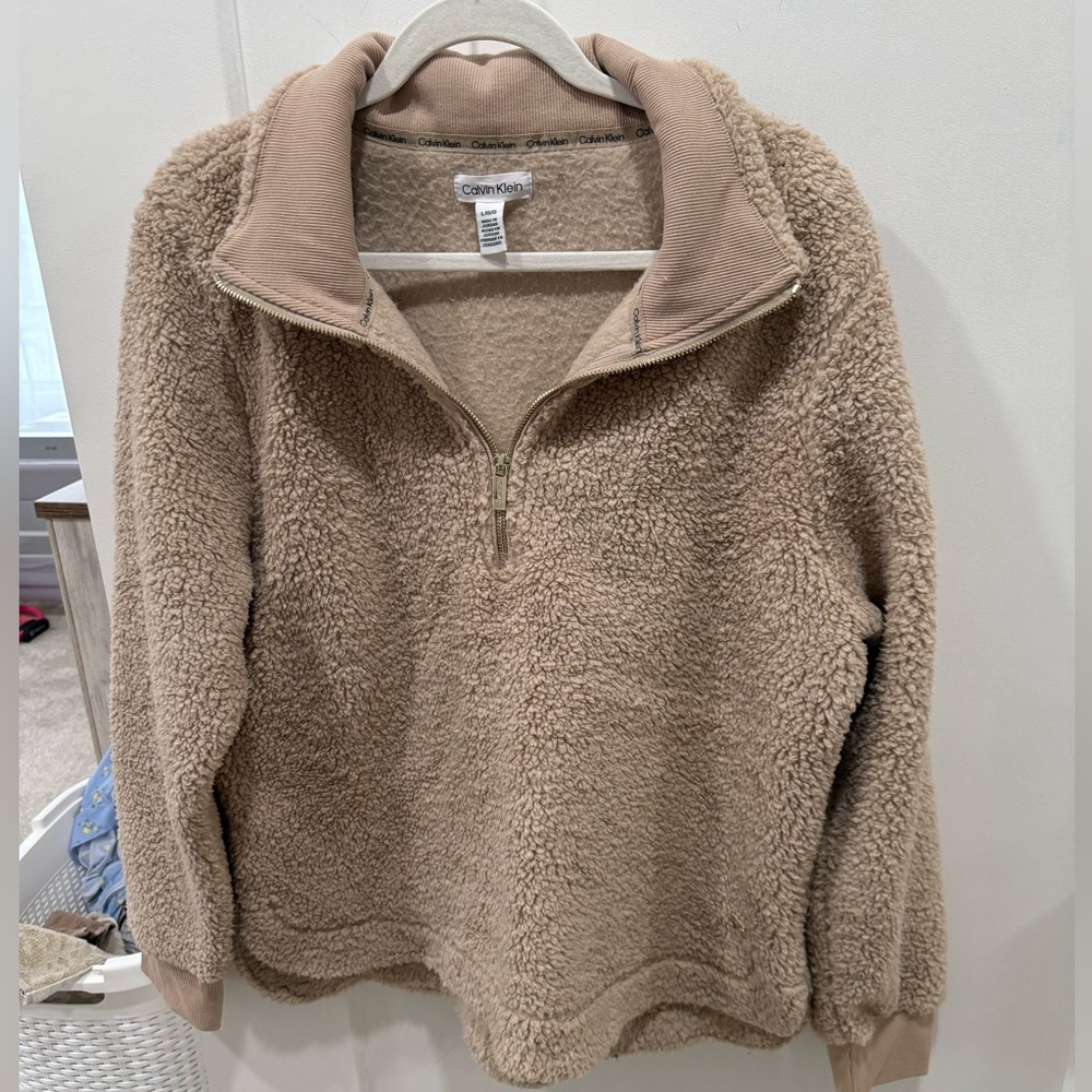 Calvin Klein Women's Beige Sherpa Pullover